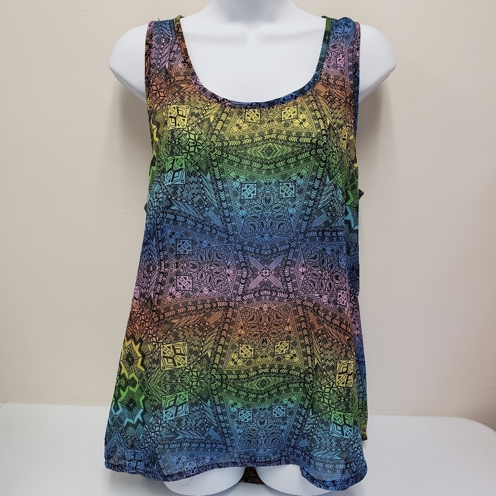 Ultra Teeze Womens Sheer Tank Colorful Top Size Large